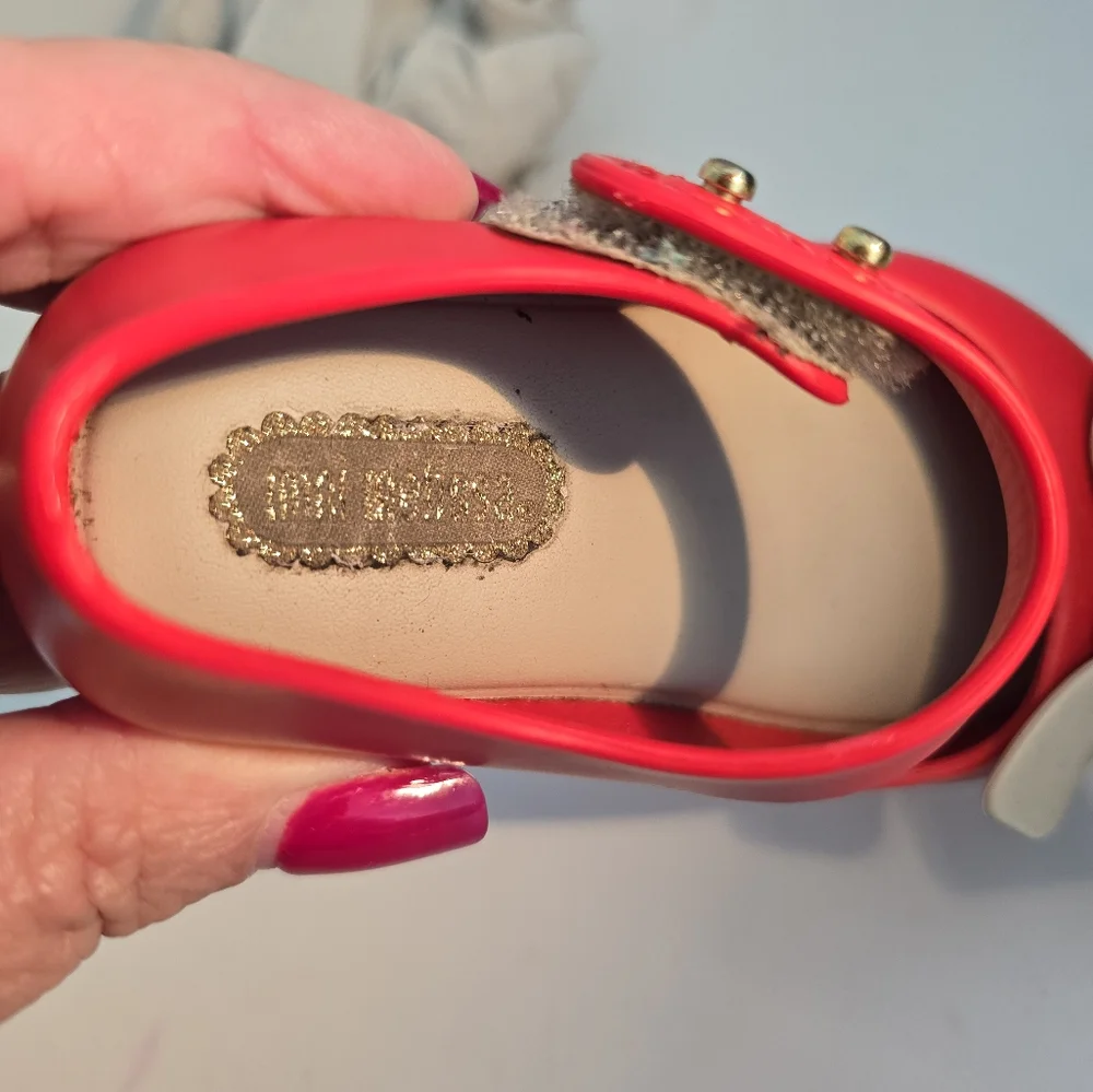 Mini Melissa red Mary Jane Shoes with Bow Toddle size 5 rubber  *